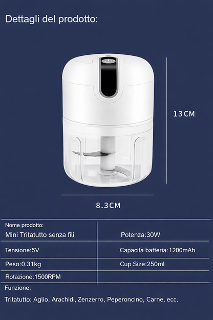 Mini picadora eléctrica USB recargable de 250 ml (portátil)